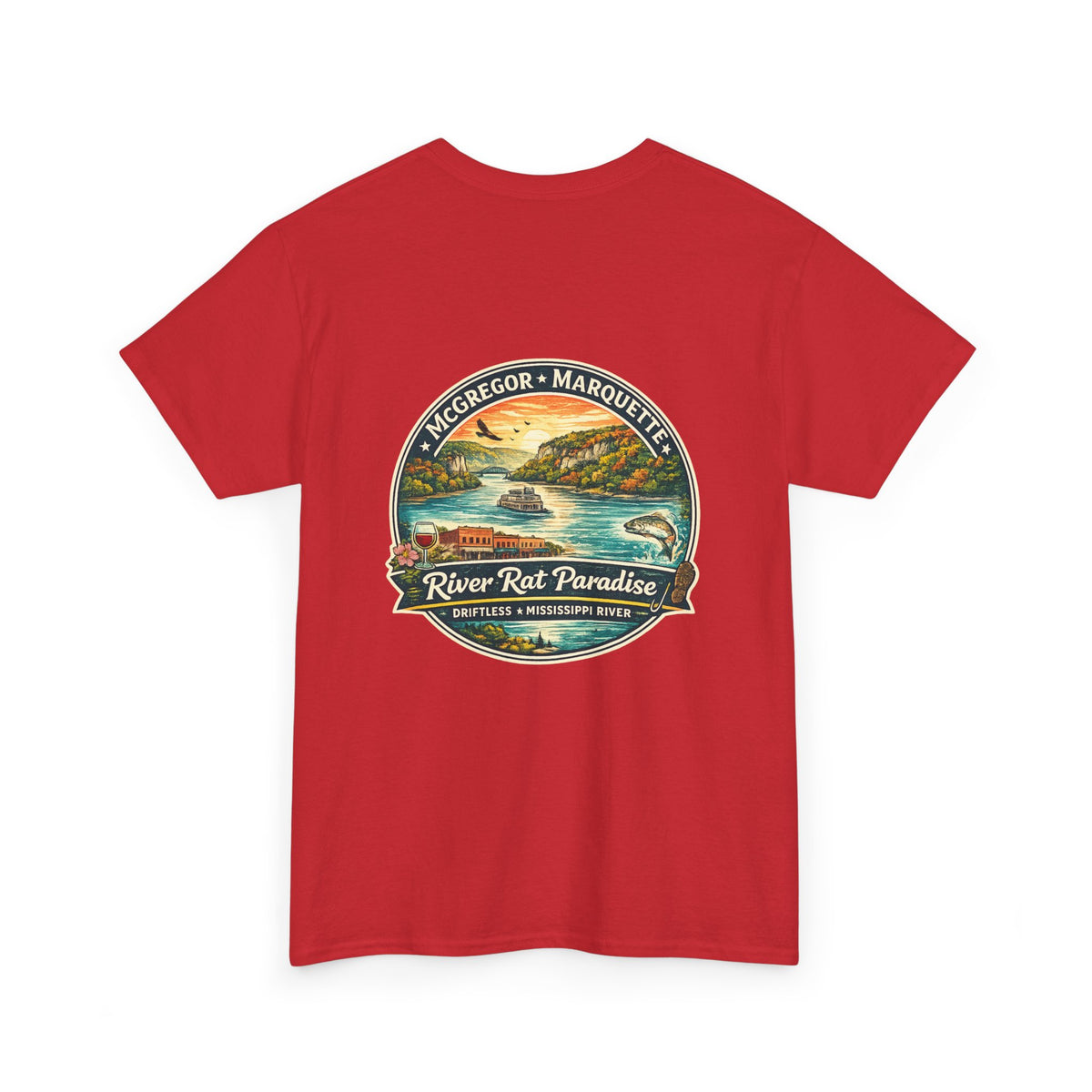 River Rat Paradise T-Shirt — Vintage River Fishing Graphic Tee Design on the back