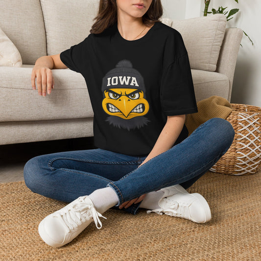 Iowa Hawkeye Beanie Mascot T-Shirt — Angry Bird College Fan Tee