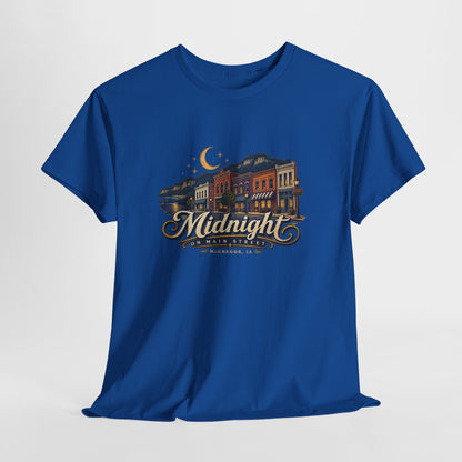Midnight Main Street Tee – Vintage Nightscape Graphic T-Shirt