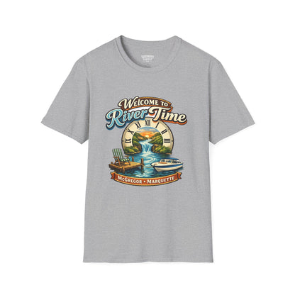 River Time T-Shirt — "Welcome to River Time" Scenic Fishing & Boating Tee
