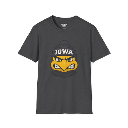 Iowa Hawkeye Beanie Mascot T-Shirt — Angry Bird College Fan Tee