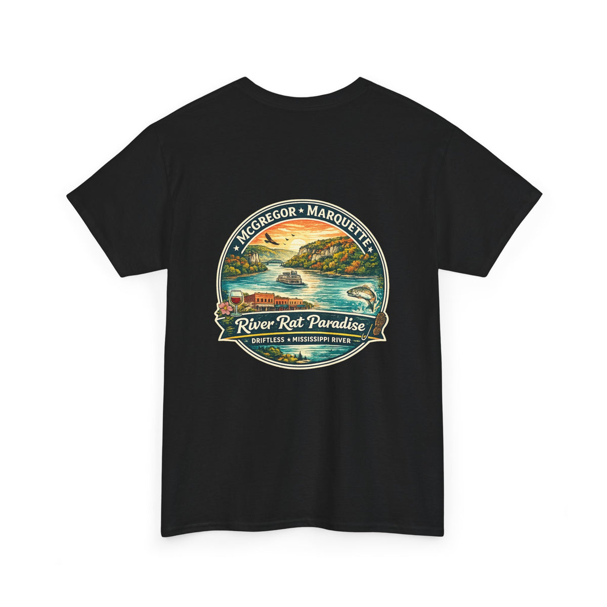 River Rat Paradise T-Shirt — Vintage River Fishing Graphic Tee Design on the back