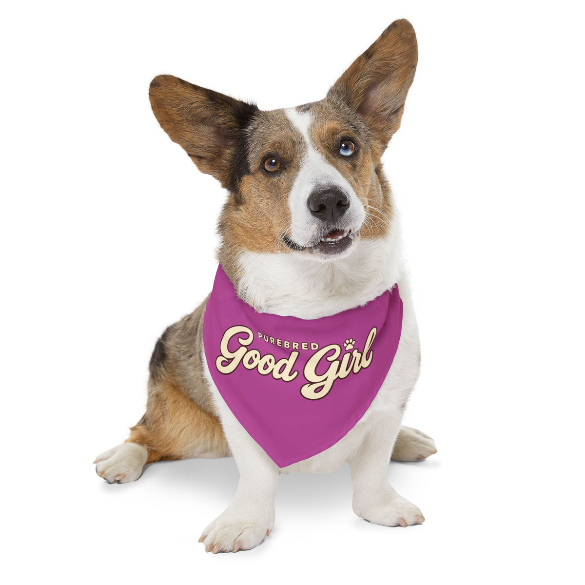 Dog Bandana Collar — "Purebred Good Girl" Pink Pet Scarf