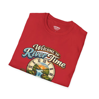 River Time T-Shirt — "Welcome to River Time" Scenic Fishing & Boating Tee