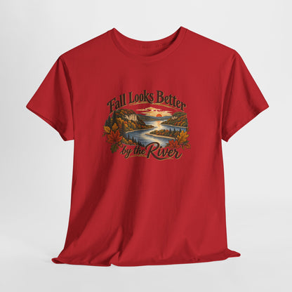 Fall Looks Better by the River T-Shirt — Vintage Autumn River Scenic Tee