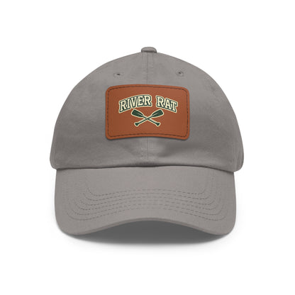 River Rat Leather Patch Dad Hat — Vintage Canoe Oars Cap