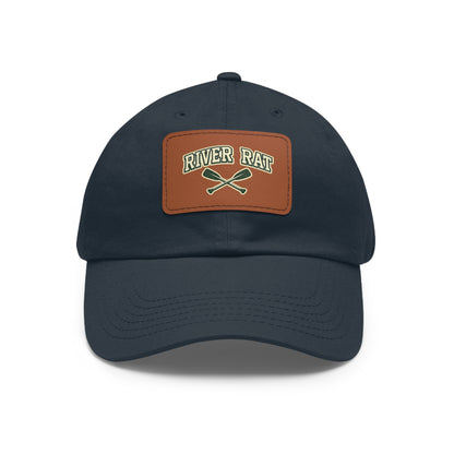 River Rat Leather Patch Dad Hat — Vintage Canoe Oars Cap