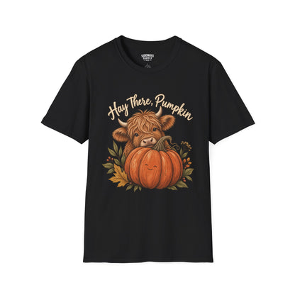 Hay There, Pumpkin Tshirt — Cute Highland Cow & Pumpkin Fall Tee