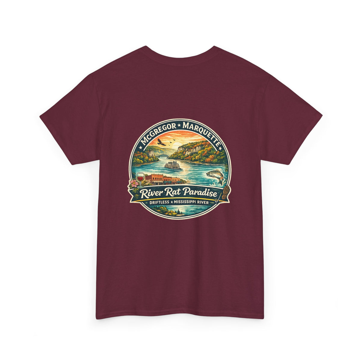 River Rat Paradise T-Shirt — Vintage River Fishing Graphic Tee Design on the back