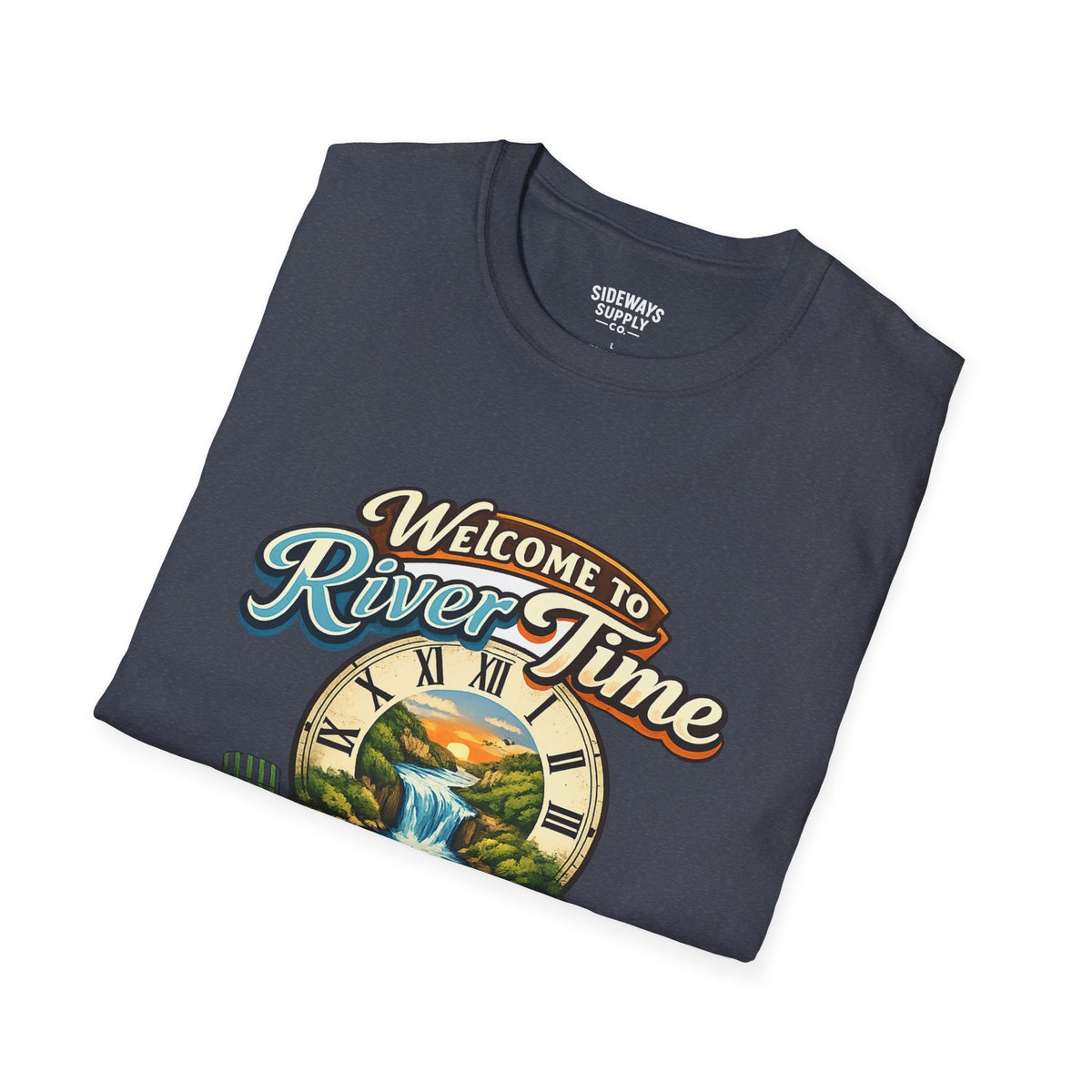 River Time T-Shirt — "Welcome to River Time" Scenic Fishing & Boating Tee