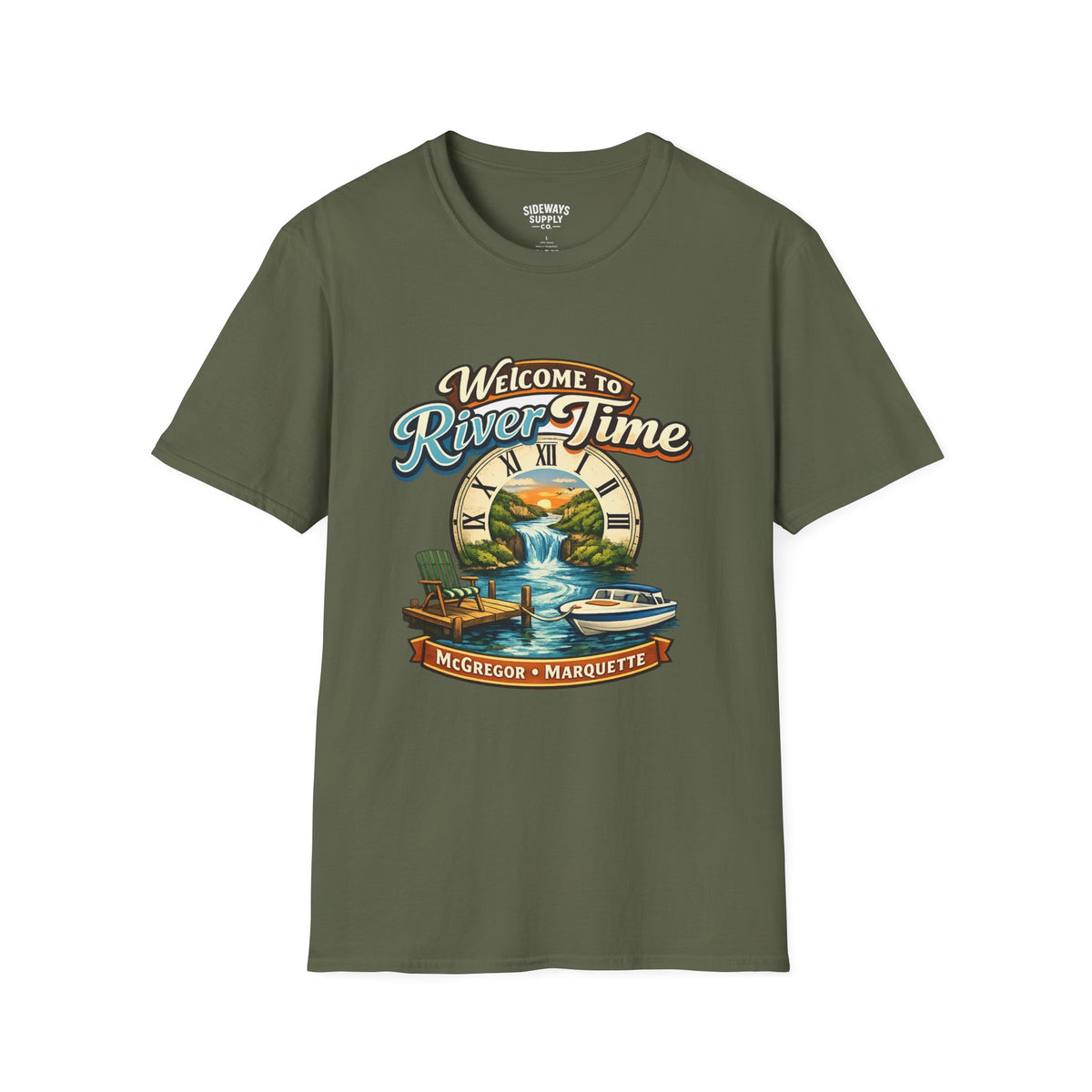 River Time T-Shirt — "Welcome to River Time" Scenic Fishing & Boating Tee