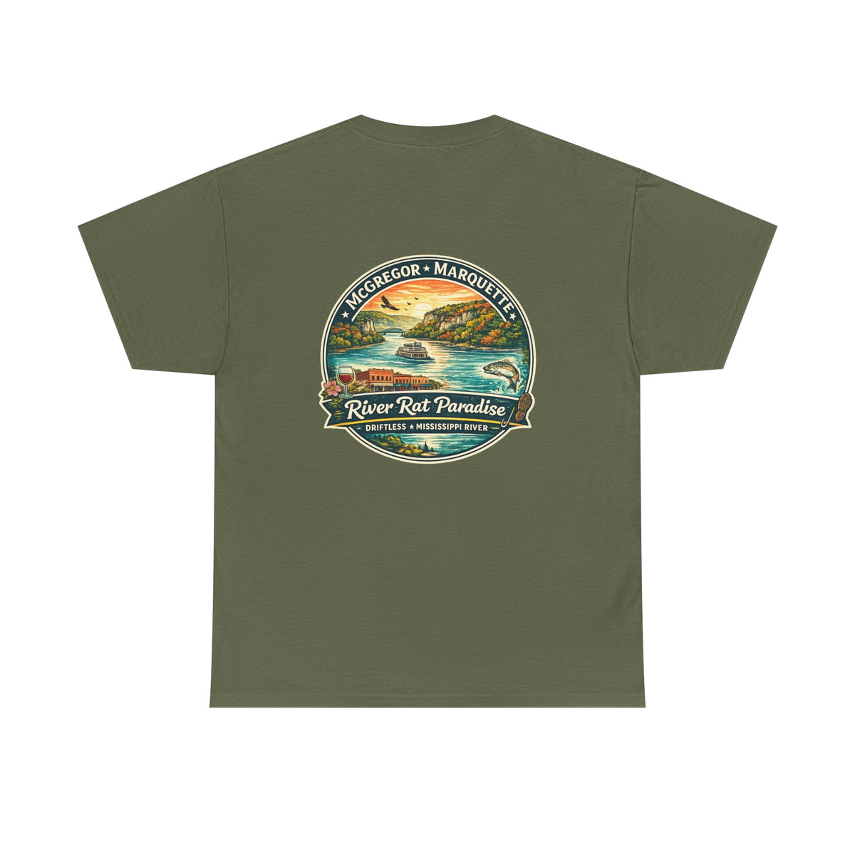 River Rat Paradise T-Shirt — Vintage River Fishing Graphic Tee Design on the back
