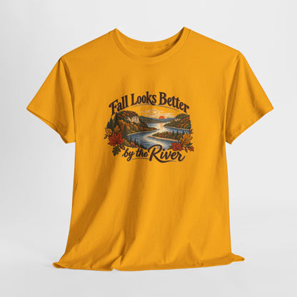 Fall Looks Better by the River T-Shirt — Vintage Autumn River Scenic Tee