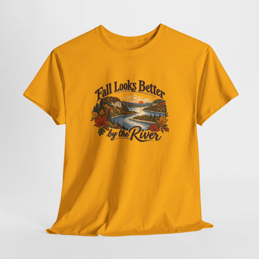 Fall Looks Better by the River T-Shirt — Vintage Autumn River Scenic Tee