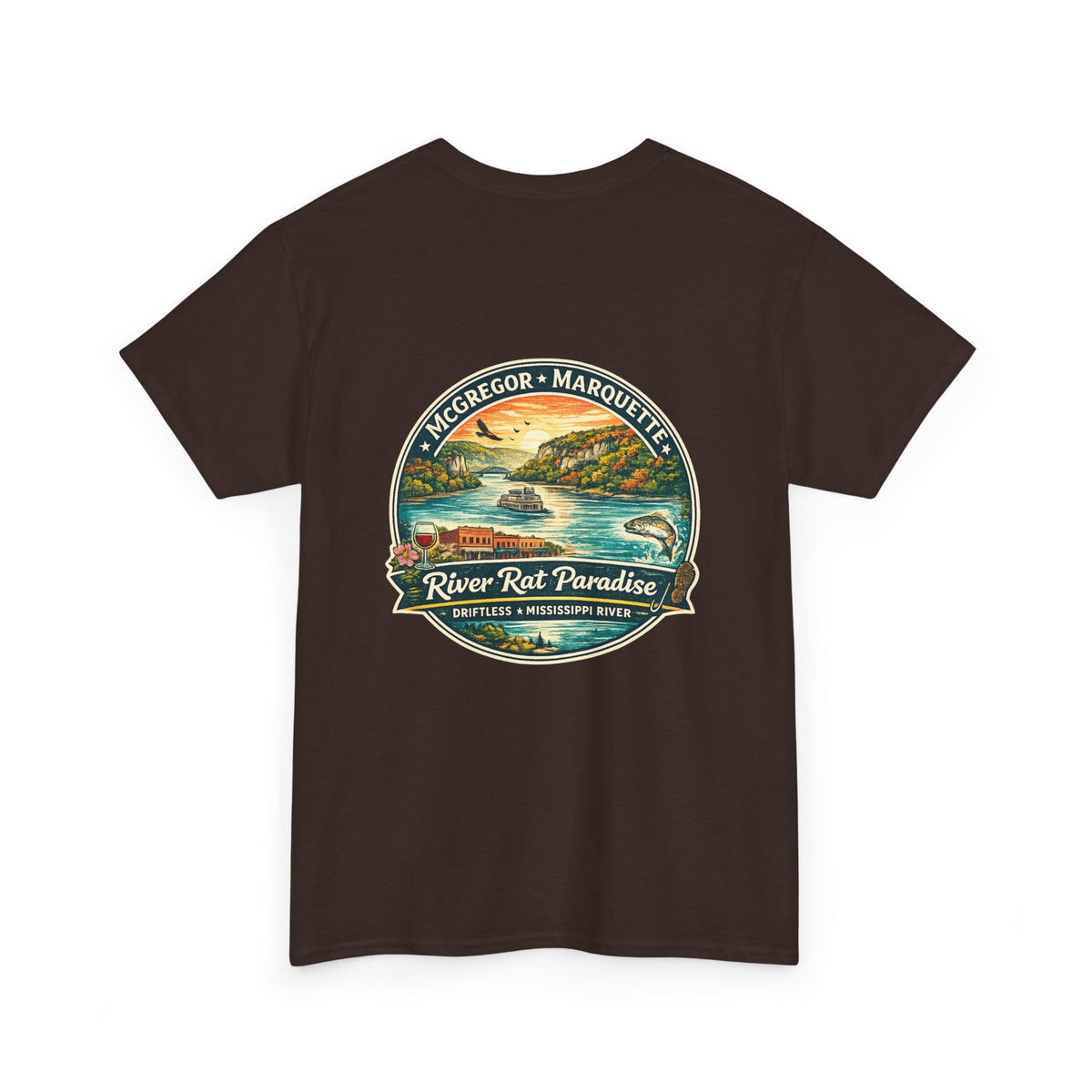 River Rat Paradise T-Shirt — Vintage River Fishing Graphic Tee Design on the back