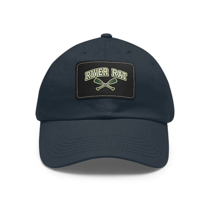 River Rat Leather Patch Dad Hat — Vintage Canoe Oars Cap