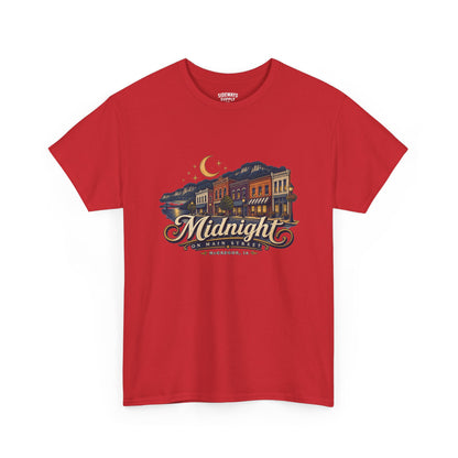 Midnight Main Street Tee – Vintage Nightscape Graphic T-Shirt