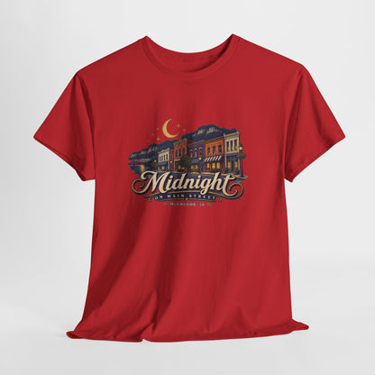 Midnight Main Street Tee – Vintage Nightscape Graphic T-Shirt