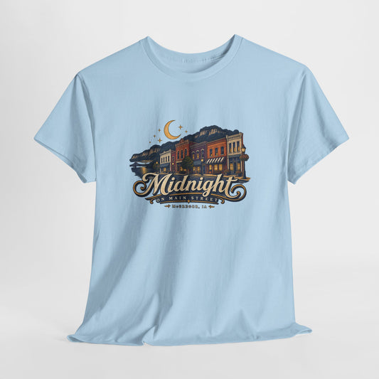 Midnight Main Street Tee – Vintage Nightscape Graphic T-Shirt