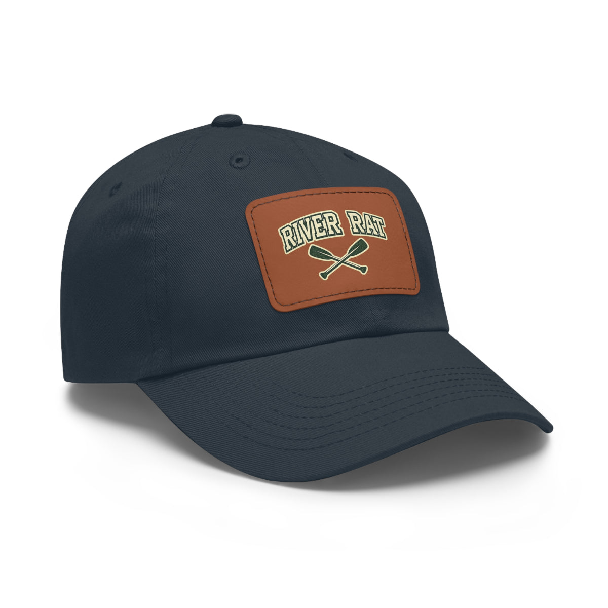 River Rat Leather Patch Dad Hat — Vintage Canoe Oars Cap