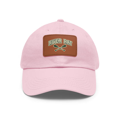 River Rat Leather Patch Dad Hat — Vintage Canoe Oars Cap
