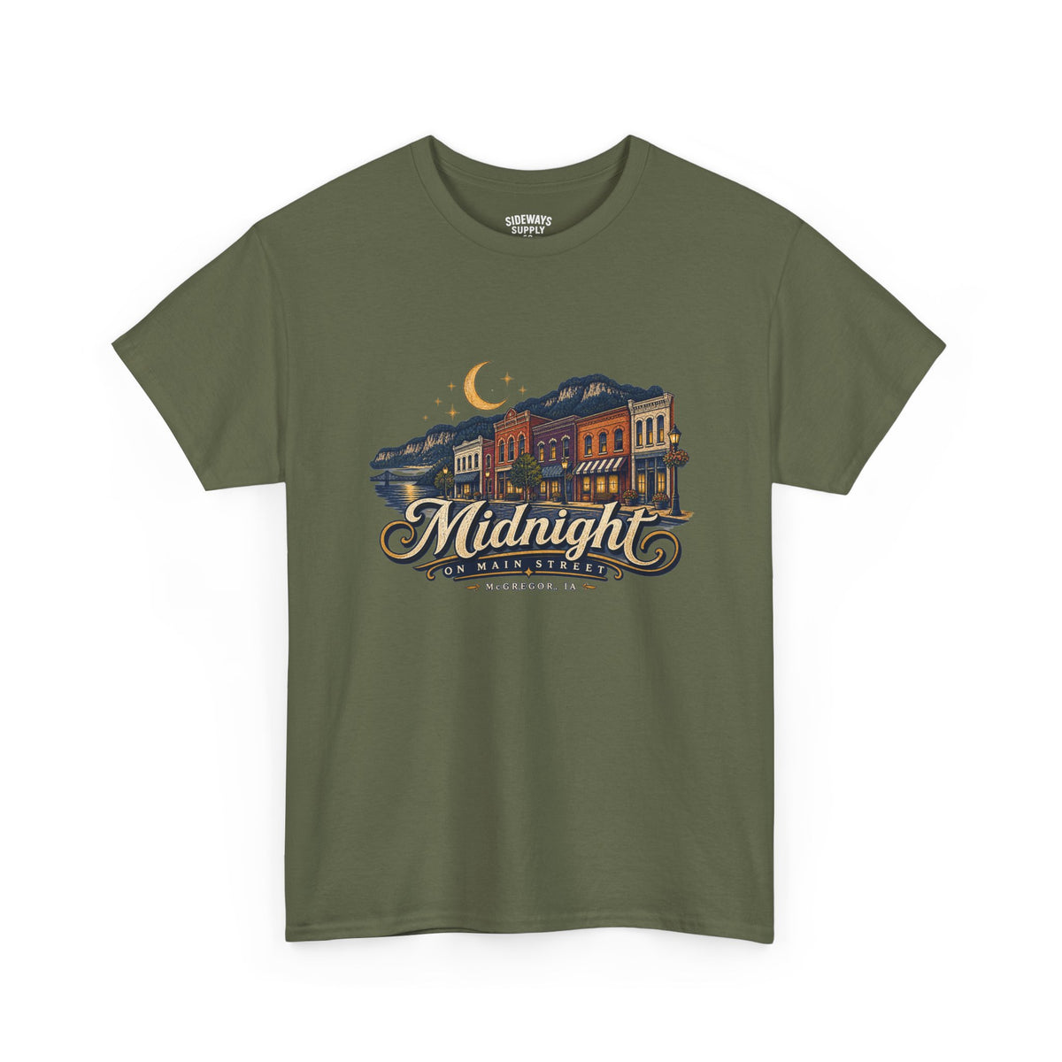 Midnight Main Street Tee – Vintage Nightscape Graphic T-Shirt