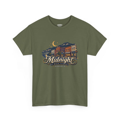 Midnight Main Street Tee – Vintage Nightscape Graphic T-Shirt