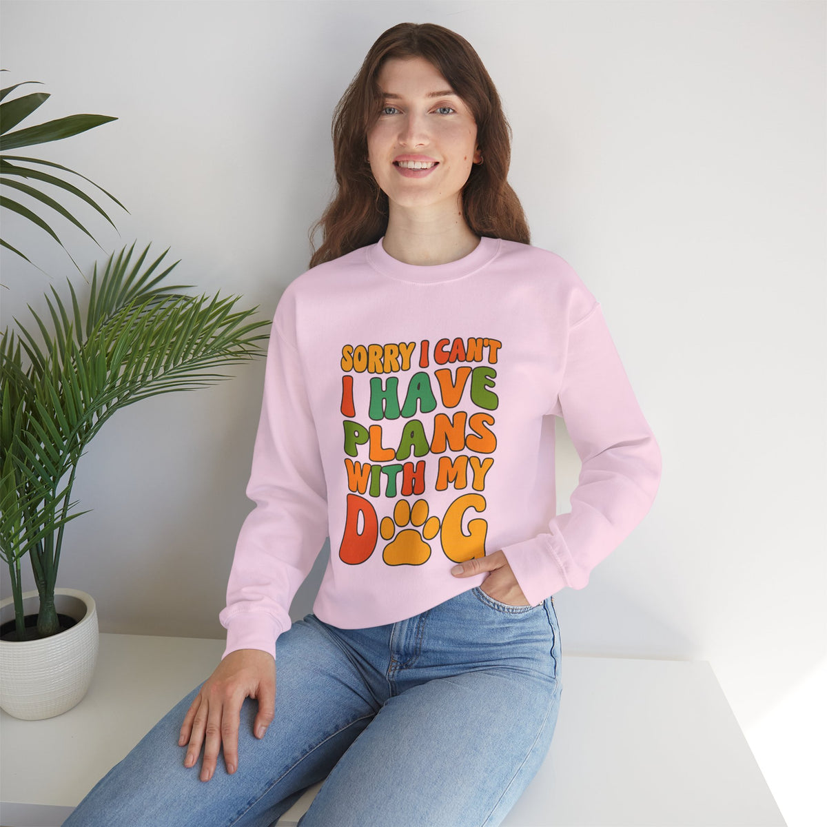 Dog Lover Crewneck Sweatshirt — "Sorry I Can't, I Have Plans With My Dog" Retro Graphic