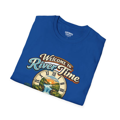 River Time T-Shirt — "Welcome to River Time" Scenic Fishing & Boating Tee