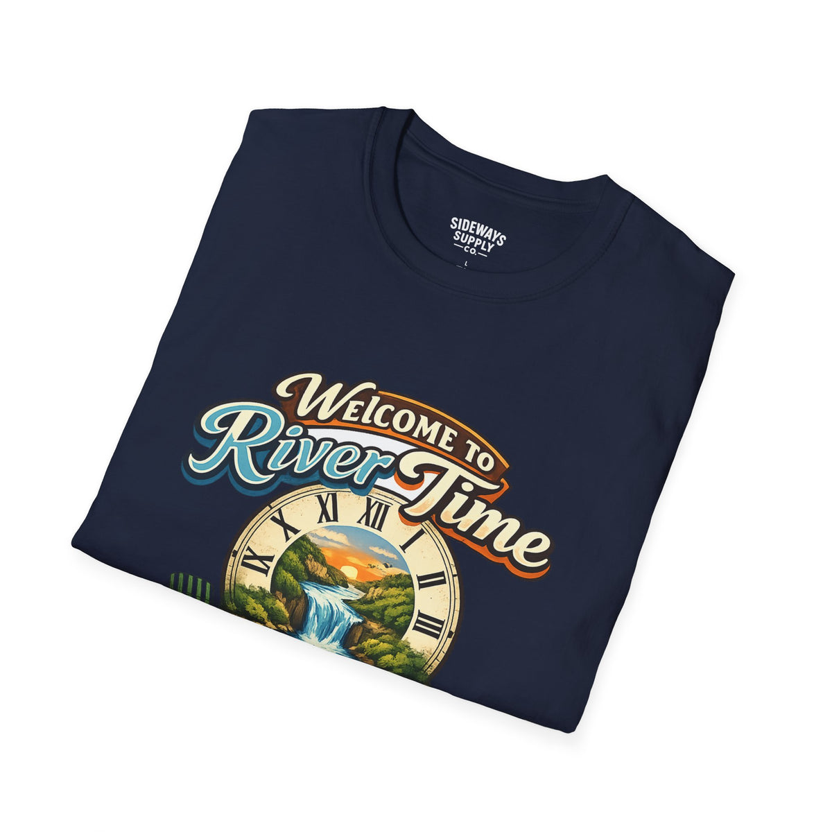 River Time T-Shirt — "Welcome to River Time" Scenic Fishing & Boating Tee