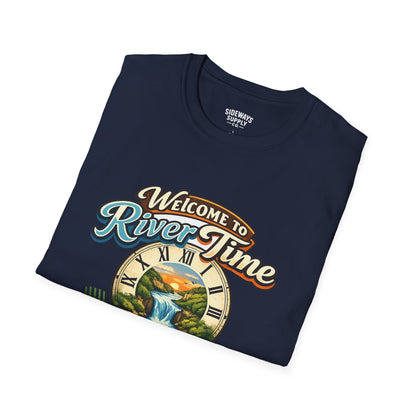 River Time T-Shirt — "Welcome to River Time" Scenic Fishing & Boating Tee