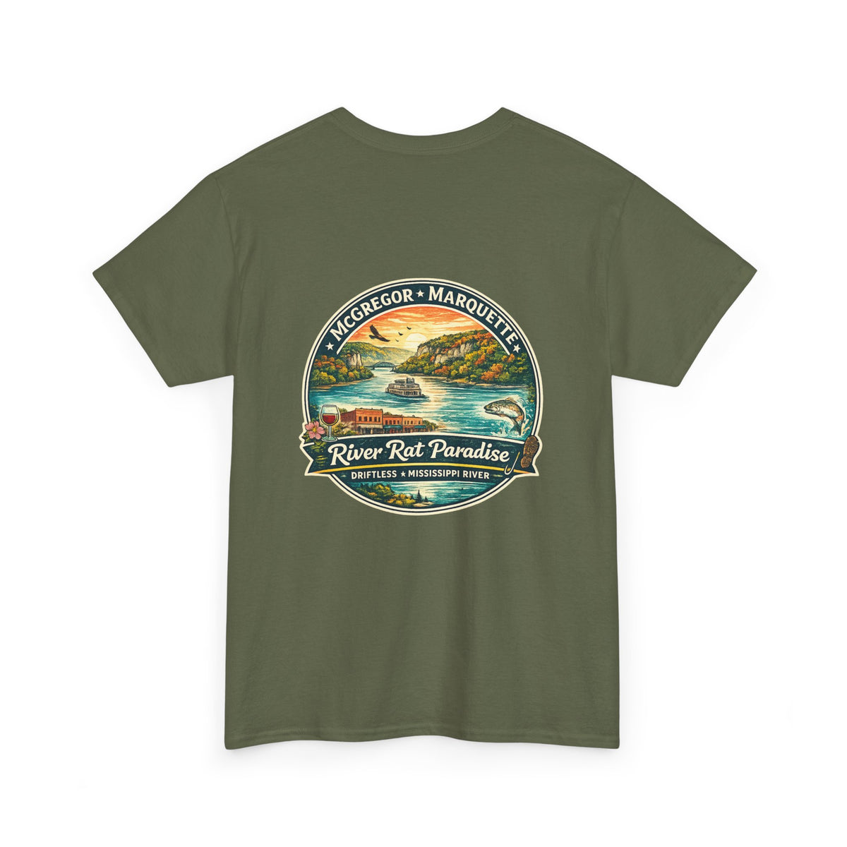 River Rat Paradise T-Shirt — Vintage River Fishing Graphic Tee Design on the back