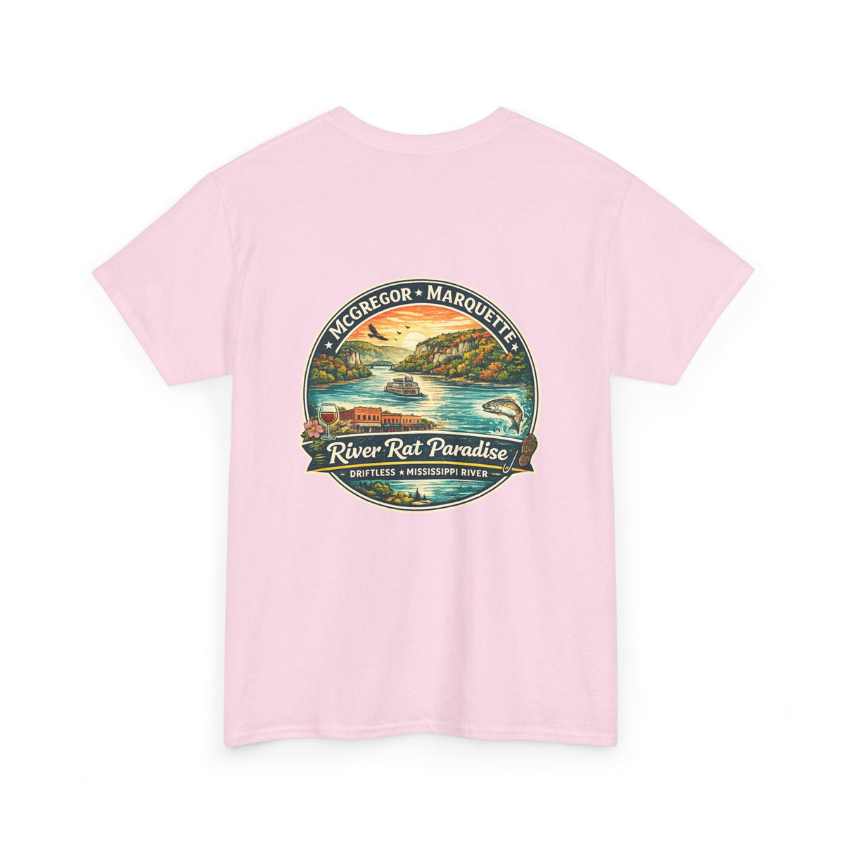 River Rat Paradise T-Shirt — Vintage River Fishing Graphic Tee Design on the back