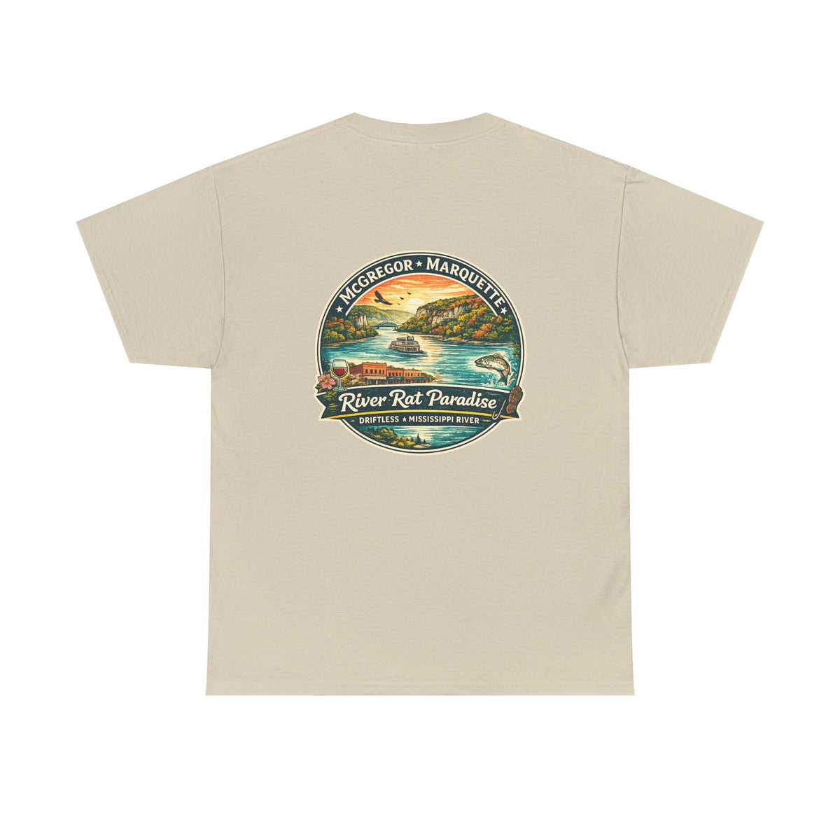 River Rat Paradise T-Shirt — Vintage River Fishing Graphic Tee Design on the back
