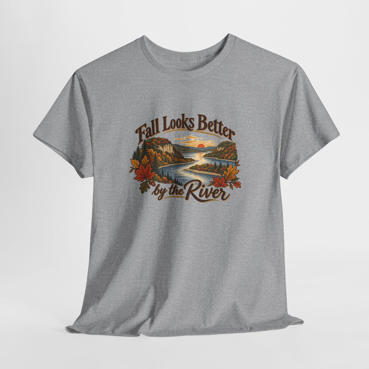 Fall Looks Better by the River T-Shirt — Vintage Autumn River Scenic Tee