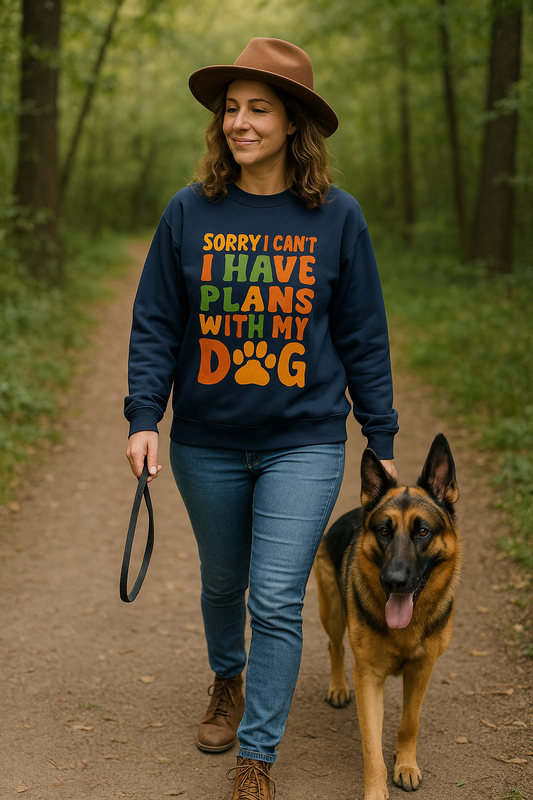 Dog Lover Crewneck Sweatshirt — "Sorry I Can't, I Have Plans With My Dog" Retro Graphic