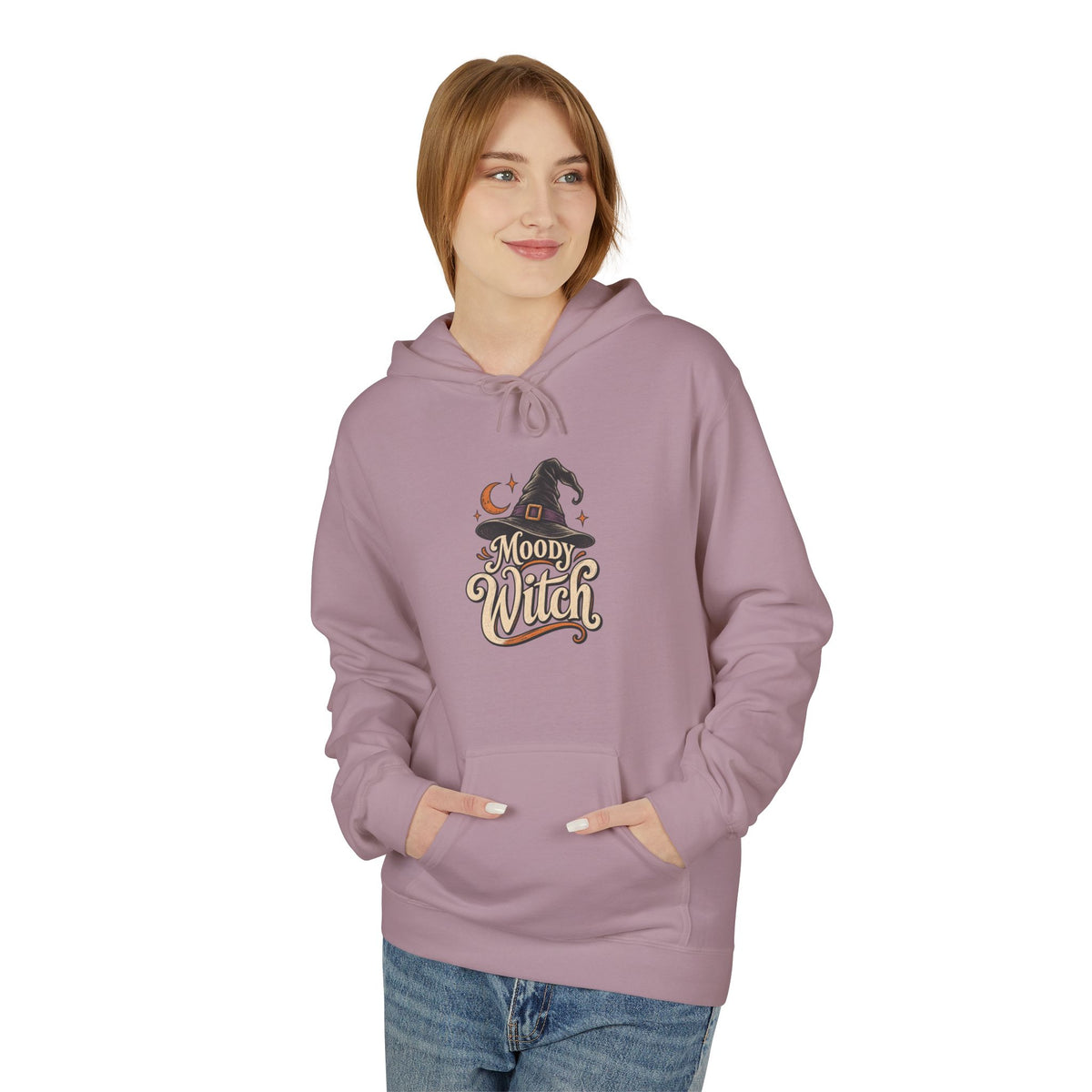 Moody Witch Hoodie — Retro Script Halloween Witch Graphic