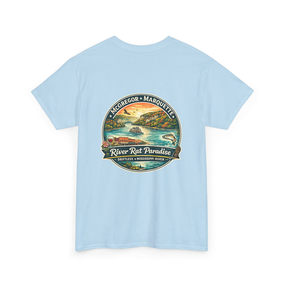River Rat Paradise T-Shirt — Vintage River Fishing Graphic Tee Design on the back