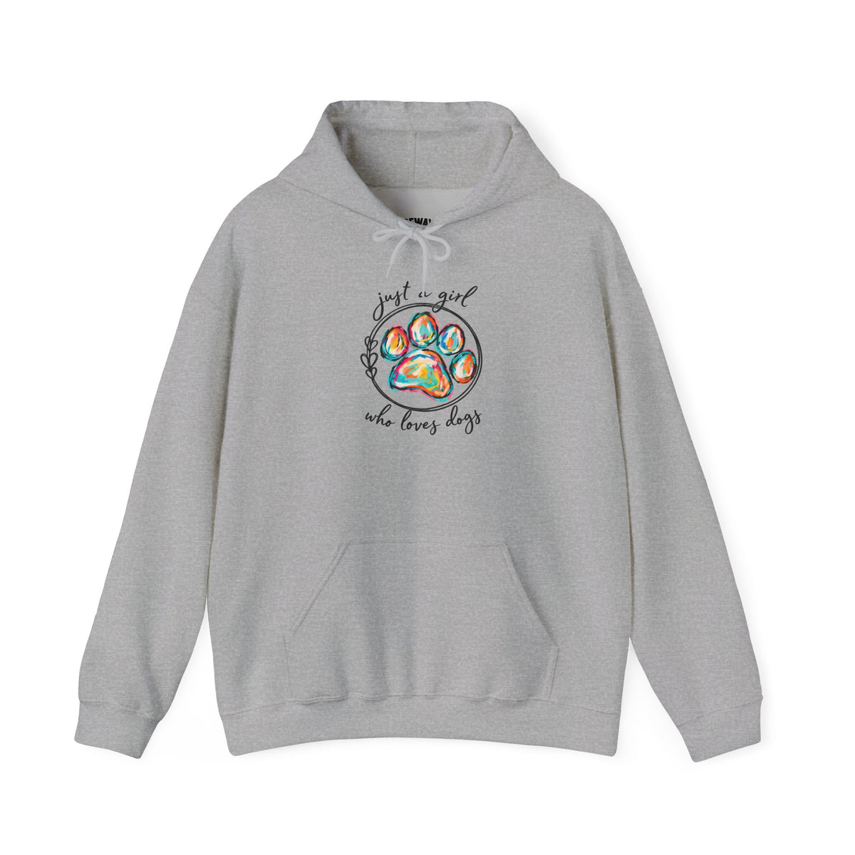 Dog Lover Hoodie — "Just a Girl Who Loves Dogs" Colorful Paw Print