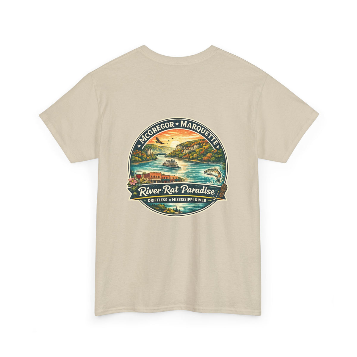 River Rat Paradise T-Shirt — Vintage River Fishing Graphic Tee Design on the back