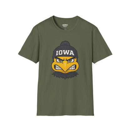 Iowa Hawkeye Beanie Mascot T-Shirt — Angry Bird College Fan Tee