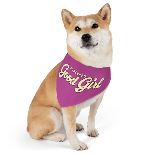 Dog Bandana Collar — "Purebred Good Girl" Pink Pet Scarf