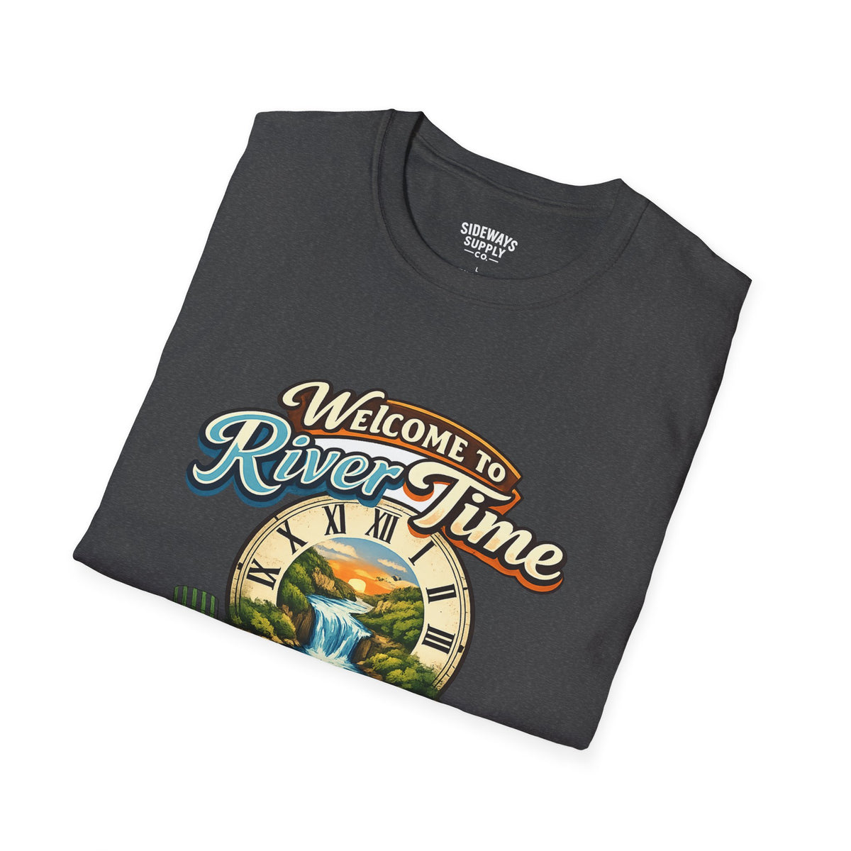 River Time T-Shirt — "Welcome to River Time" Scenic Fishing & Boating Tee