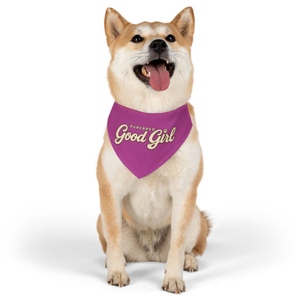 Dog Bandana Collar — "Purebred Good Girl" Pink Pet Scarf
