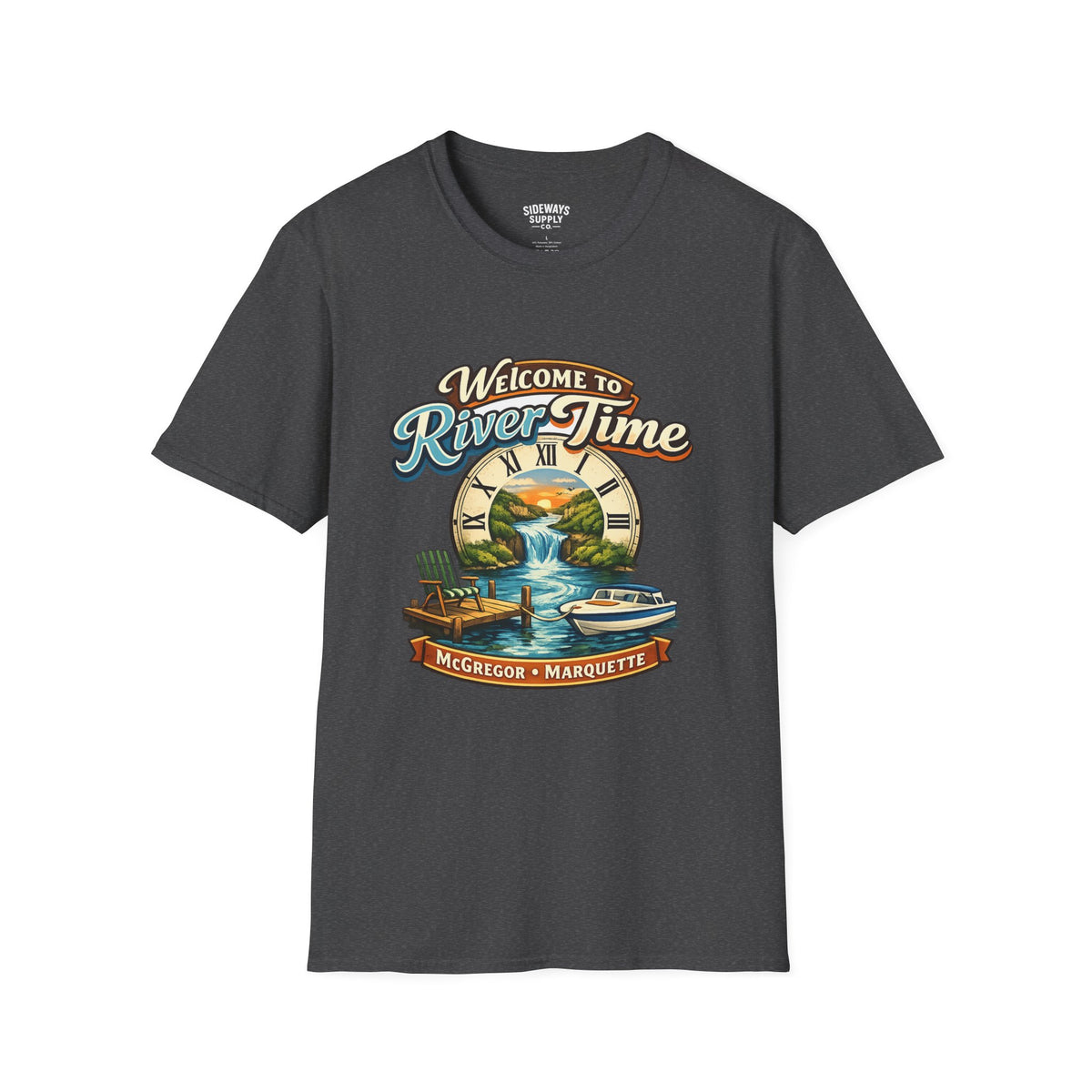 River Time T-Shirt — "Welcome to River Time" Scenic Fishing & Boating Tee