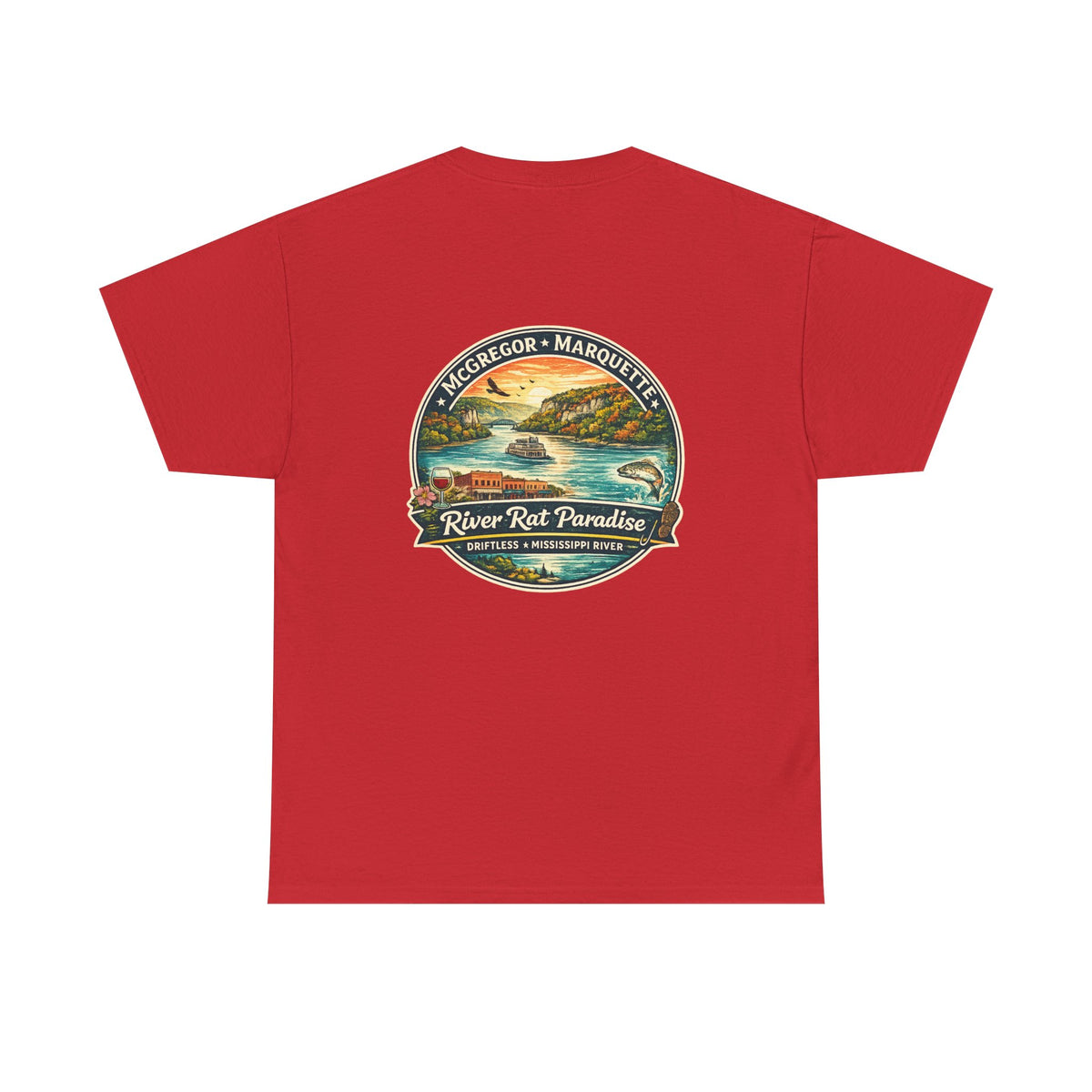 River Rat Paradise T-Shirt — Vintage River Fishing Graphic Tee Design on the back