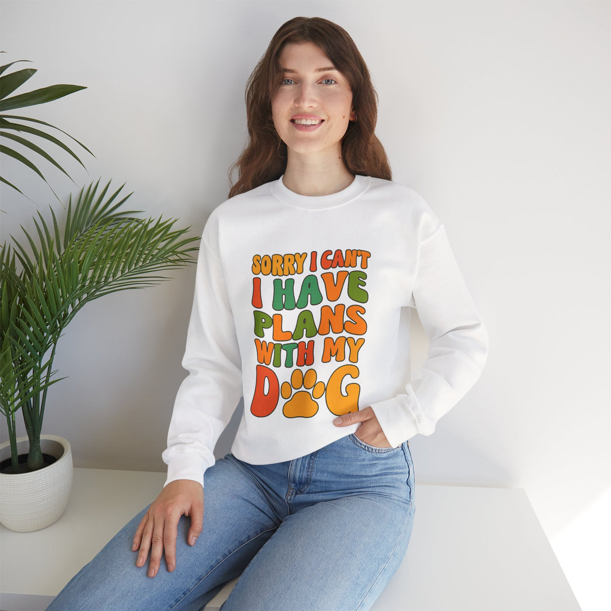 Dog Lover Crewneck Sweatshirt — "Sorry I Can't, I Have Plans With My Dog" Retro Graphic