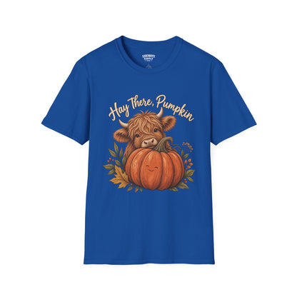 Hay There, Pumpkin Tshirt — Cute Highland Cow & Pumpkin Fall Tee