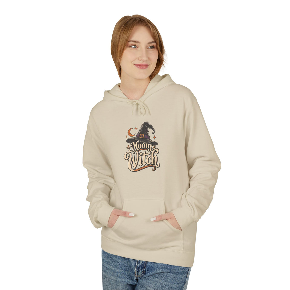 Moody Witch Hoodie — Retro Script Halloween Witch Graphic