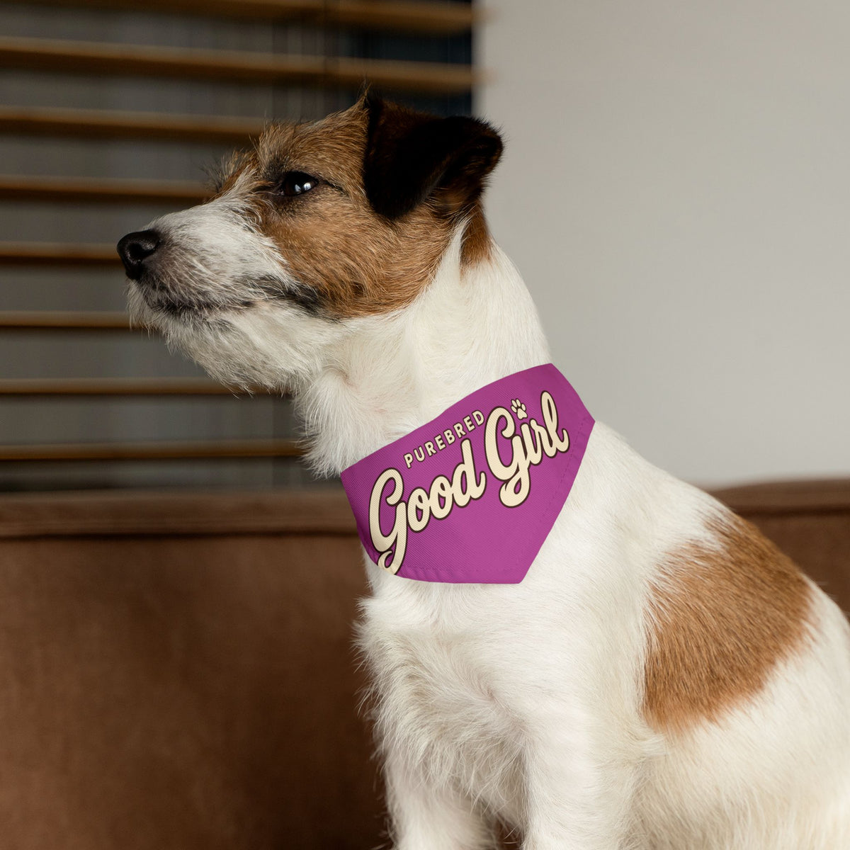 Dog Bandana Collar — "Purebred Good Girl" Pink Pet Scarf